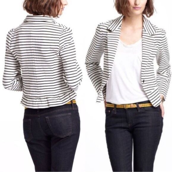 Anthropologie Jackets & Blazers - Anthropologie Cartonnier Cropped Black White Striped Sweater Blazer SZ XS
